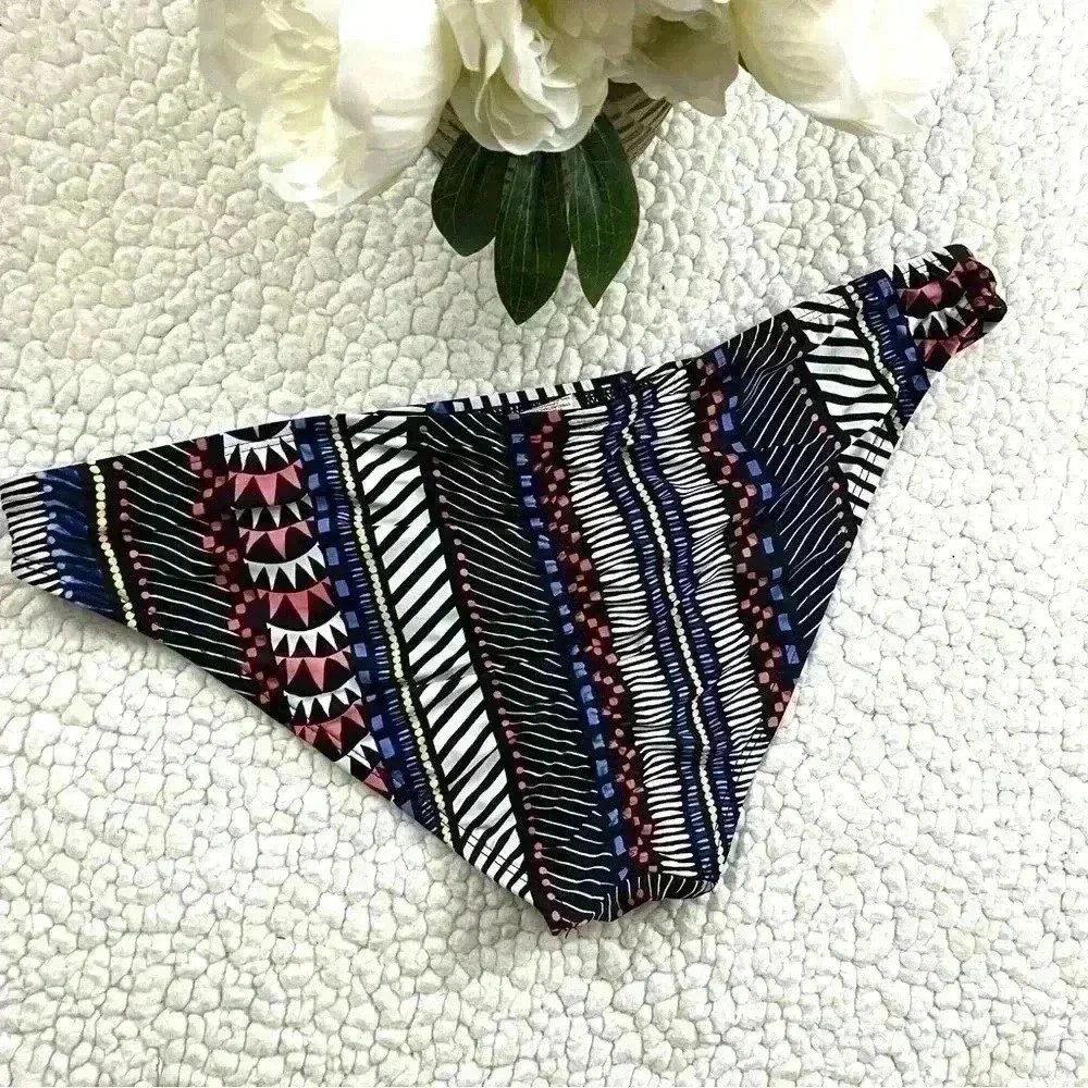 Bar III Geometric Medium Cut Ruched Back‎ Bikini Bathing Suit Bottoms Size L